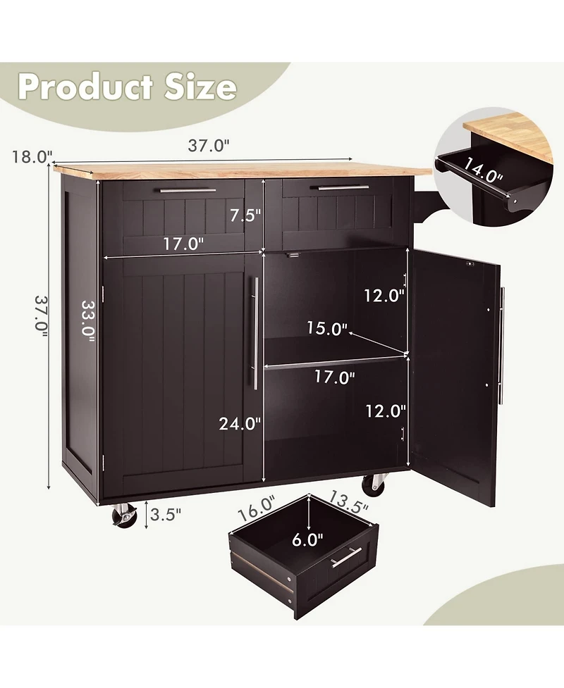 Kitchen Islands Rolling Island Cart Storage Trolley with Towel Rack and Drawer