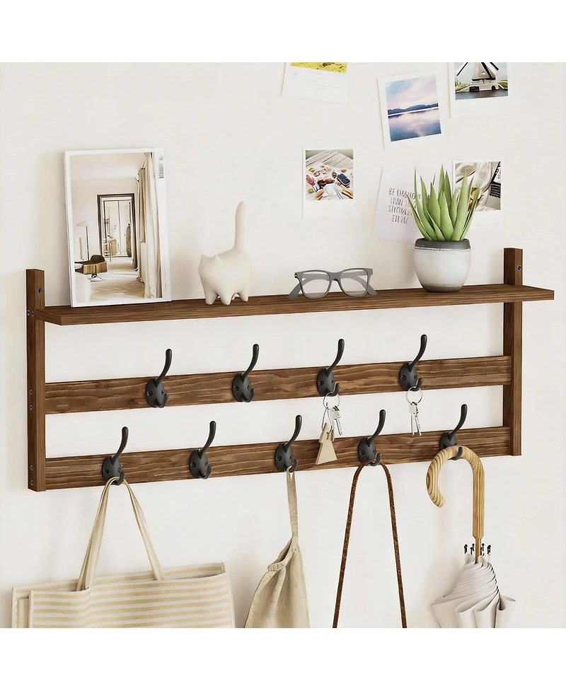 Yigii 2-Tier Wall Mount Coat Rack with Shelf for Entryway, Bathroom, Bedroom
