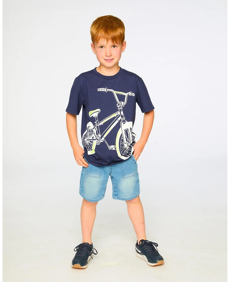 Deux par Toddler Boys ganic Cotton Jersey T-Shirt with Bike Print