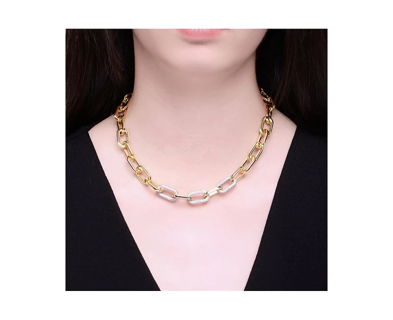 Rachel Glauber Modern Two-Tone Gold Plated Pave-set Cz Link Necklace