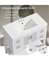 Tribesigns 36" Bathroom Vanity with Sink, Modern Freestanding Vanity with Ceramic Porcelain Basin, 2-Door Storage Cabinet & Open Shelf