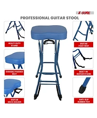 5 Core Guitar Stool 3.15" Padded Chair Foldable Heavy Duty Music Seat Built in Foot Rest Guitar Stand