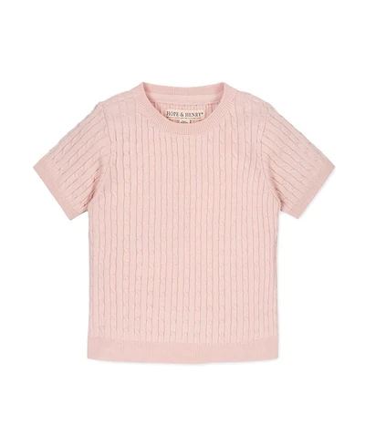 Hope & Henry Girls Organic Short Sleeve Cable Sweater