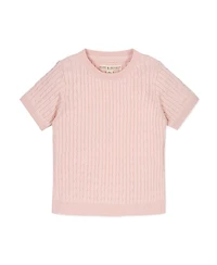 Hope & Henry Girls Organic Short Sleeve Cable Sweater