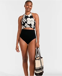 Lands' End Petite Tugless Halter Monokini High Leg One Piece Swimsuit