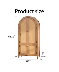 Boyel Living Arched Kitchen Pantry Cabinet, 63.39" Tall Arched Bookcase Rattan Storage Cabinet with Doors Adjustable Shelves