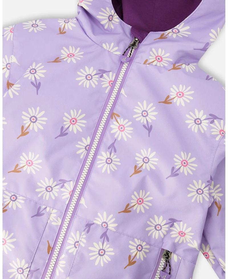 Deux par Girl 3-in-1 Two-Piece Mid-Season Outerwear with Solid Pants Set Purple Daisy Print - Toddler