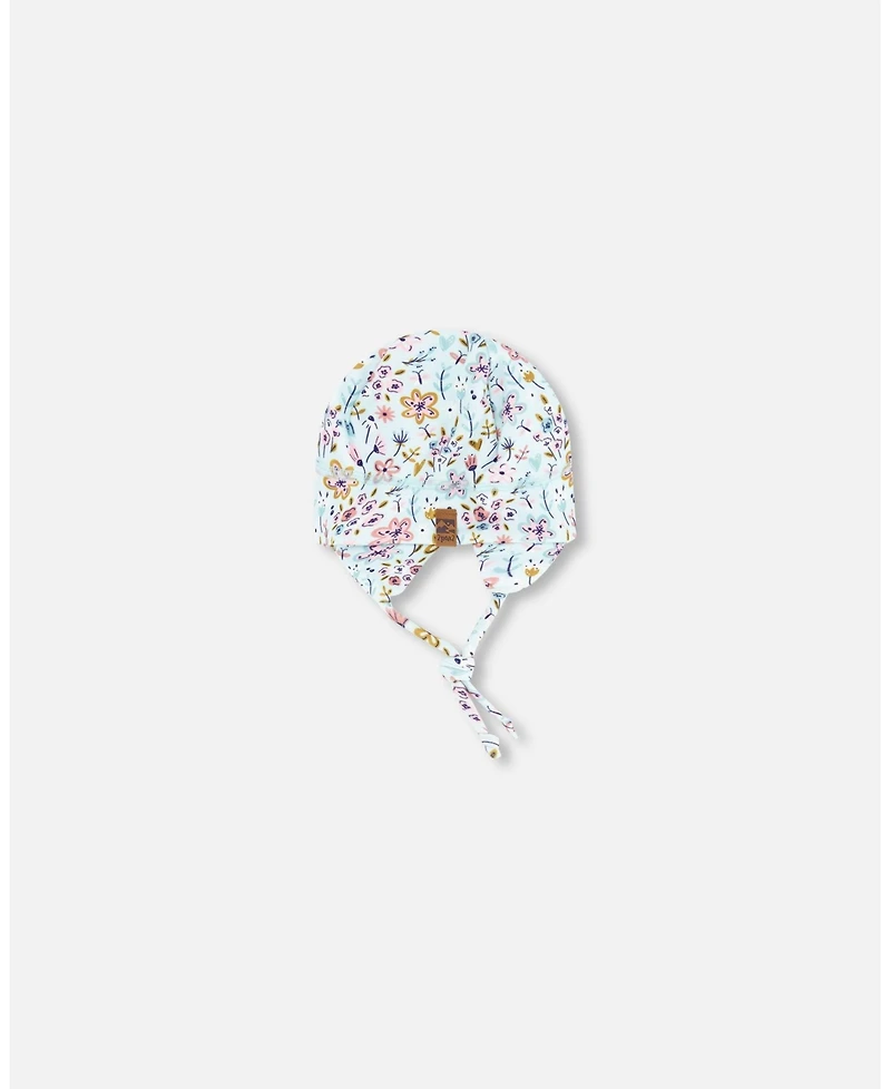 Deux par Baby Girl Mid-Season One-Piece Outerwear with Hat Blue Mini Flower Print