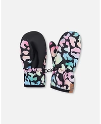 Deux par Deux Baby Girls Mid-Season Mittens in Polyester Black Animal Print