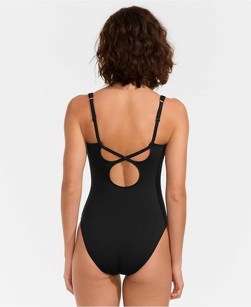 Lands' End Women's V-Neck High Leg Strappy Back One Piece