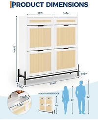 Gaomon Rattan Shoe Cabinet with 4 Flip Drawers & 2 Top Drawers, Slim Wooden Freestanding Organizer Adjustable Shelves