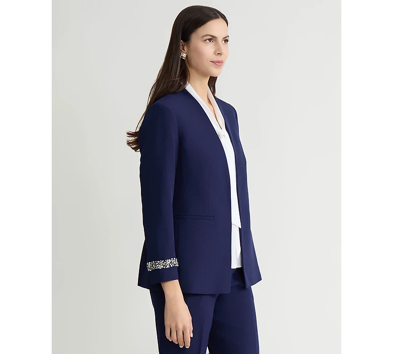 Kasper Women's Stretch Crepe Collarless Embellished Bracelet-Sleeve Jacket