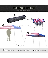 Outsunny 10' x 10' Pop Up Canopy Event Tent with American Flag Roof, Slanted Legs, Easy Height Adjustable for Wedding Party for Patio Backyard Garden