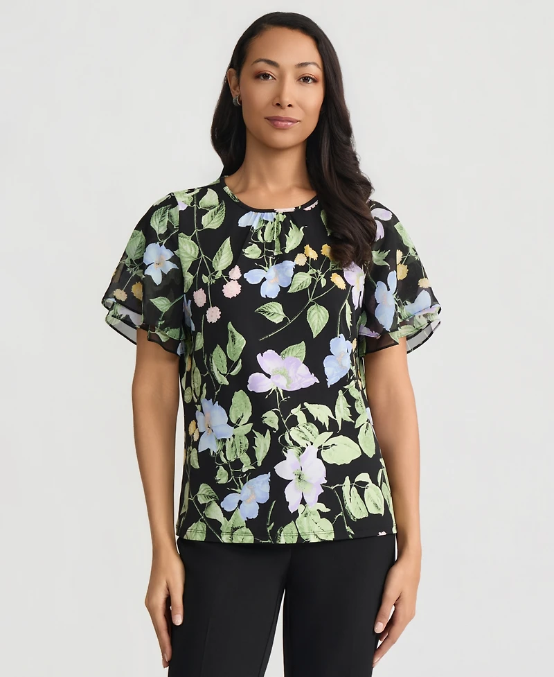 Kasper Women's Flutter-Sleeve Floral Top
