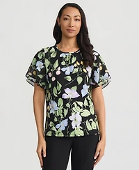Kasper Women's Flutter-Sleeve Floral Top
