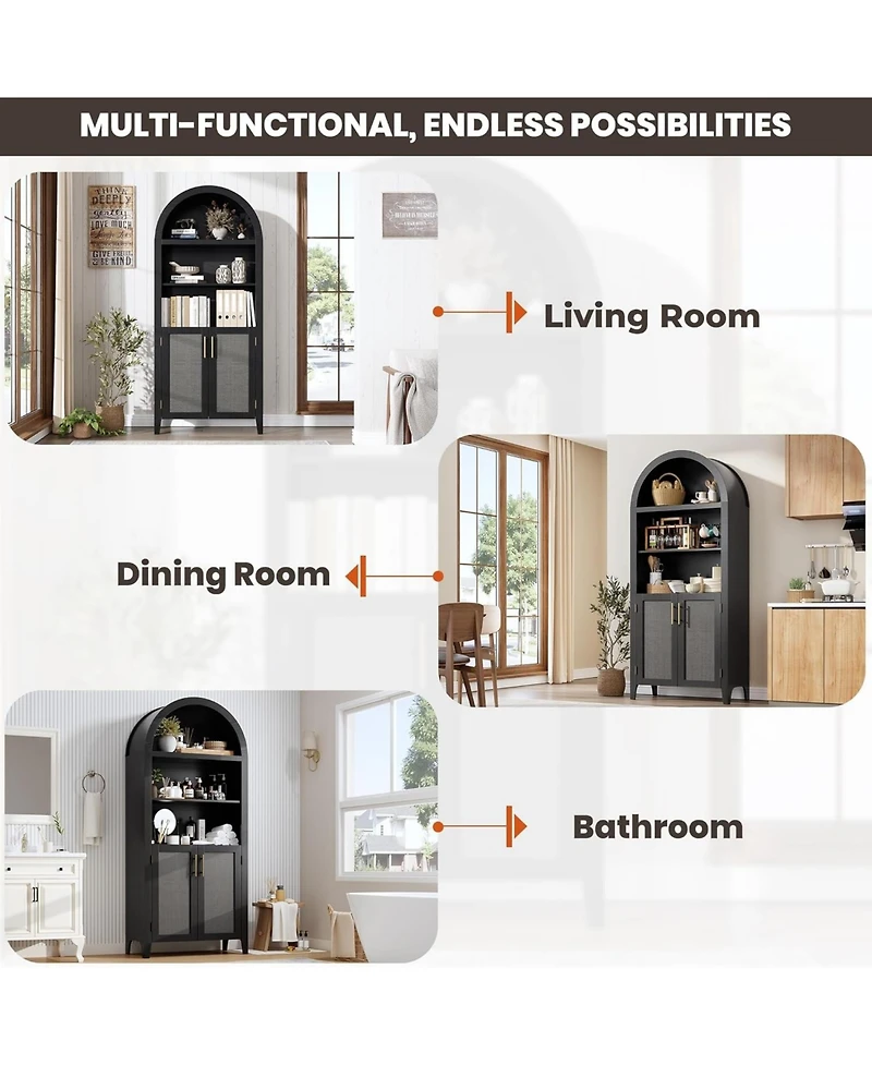 gaomon 5-Tier Open Display Shelf with Rattan Decor, Farmhouse Storage Cabinet for Kitchen