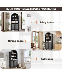 gaomon 5-Tier Open Display Shelf with Rattan Decor, Farmhouse Storage Cabinet for Kitchen