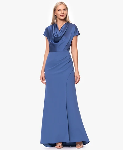 Betsy & Adam Petite Cowl Neck Long Ball Gown
