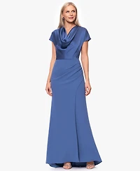 Betsy & Adam Petite Cowl Neck Long Ball Gown