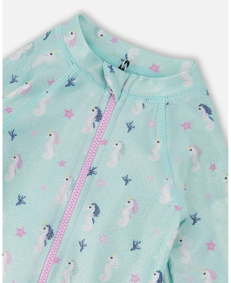 Deux par Deux Baby Girls One-Piece Long Sleeve Rashguard Seahorse Print
