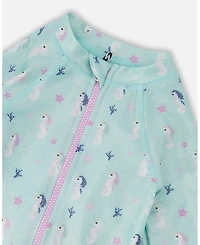 Deux par Deux Baby Girls One-Piece Long Sleeve Rashguard Seahorse Print