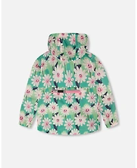 Deux par Deux Toddler Packable Windbreaker in Polyester Smiling Flower Print