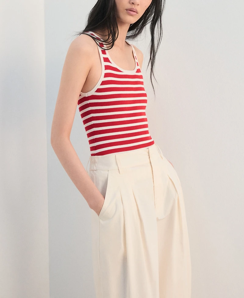 Mango Women's Wide-Leg Cropped Pleated Pants