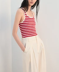 Mango Women's Wide-Leg Cropped Pleated Pants