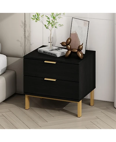 Homsee Black 3 Drawers Storage Cabinet with Golden Pattern Decor
