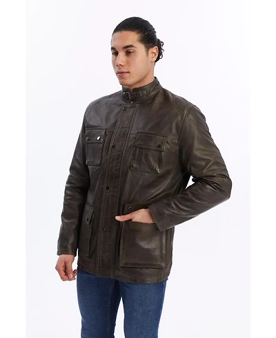 Furniq Uk Men's Utility Style Leather Jacket
