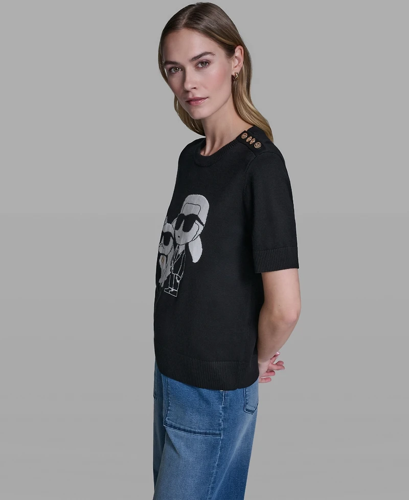 Karl Lagerfeld Paris Petite Short-Sleeve Sweater
