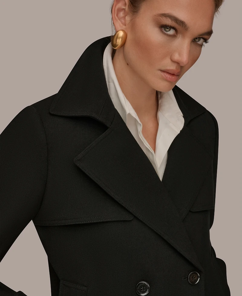 Donna Karan New York Women's Short Crepe Notch Collar Trench Coat