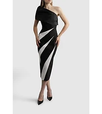Karen Millen Women's One Shoulder Panel Midi Dress