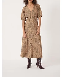 Hush Women's Grace V-Neck Puff Sleeve Satin Dress