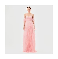 Bariano Women's Lili Off Shoulder Ruffle Gown