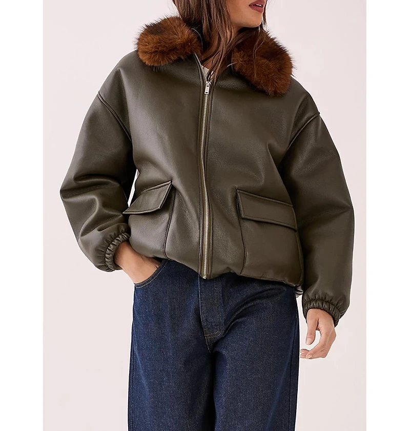 Nasty Gal Faux Fur Collar Bomber Jacket