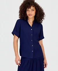 Anne Klein Essentials Petite Short-Sleeve Button-Front Shirt