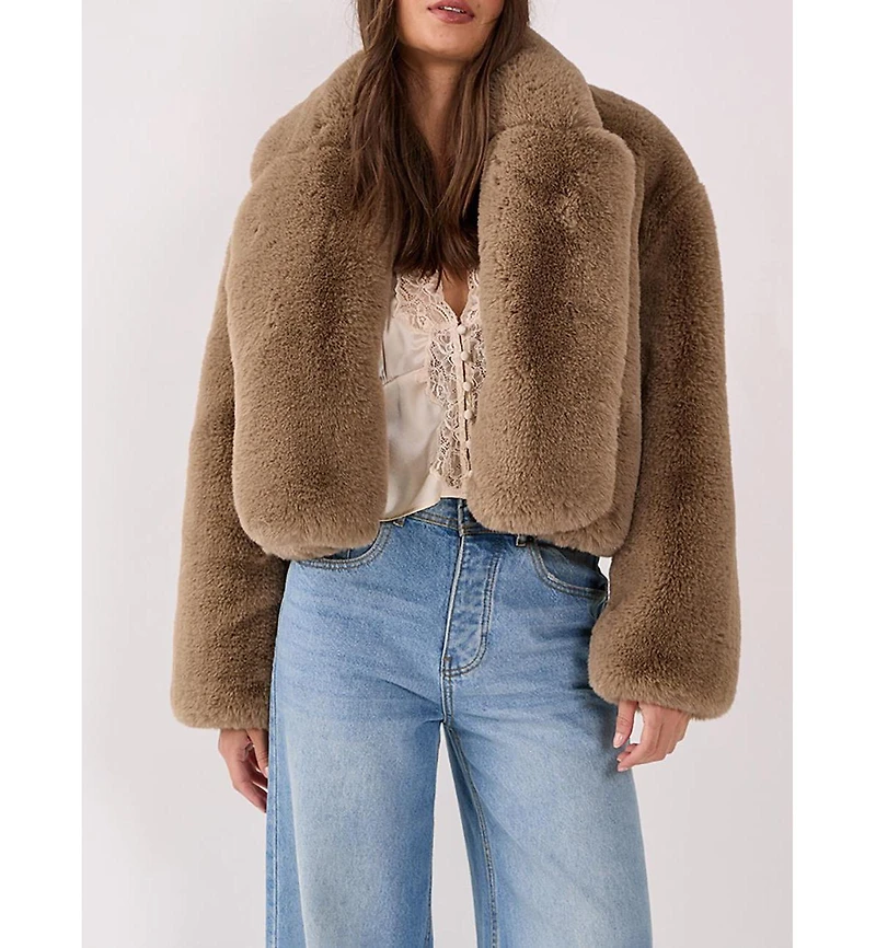 Nasty Gal Women's Cropped Collar Faux Fur Jacket