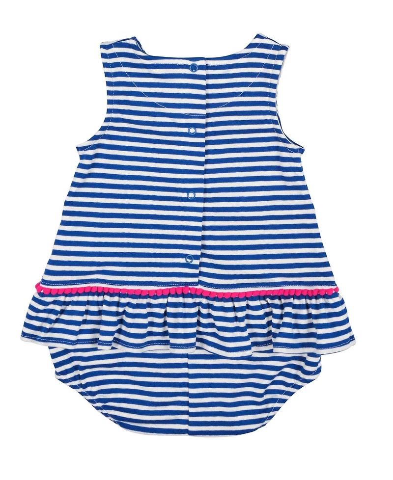 Florence Eiseman Baby Girl Stripe Knit Romper With Pom Poms & Flowers