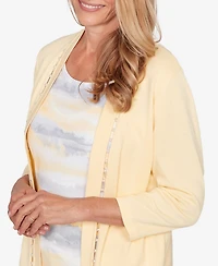 Alfred Dunner Women's Al Fresco Mother of Pearl Stripe Two One Sweater