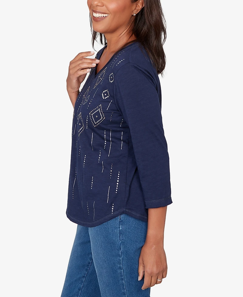 Alfred Dunner Women's Austin Diamond Geometric Heat Set Knit Top