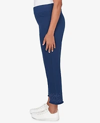 Alfred Dunner Women's Mykonos Geometric Embroidered Super Stretch Denim Ankle Pant