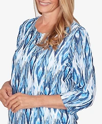 Alfred Dunner Women's Mykonos Ikat Embellished Neck Top
