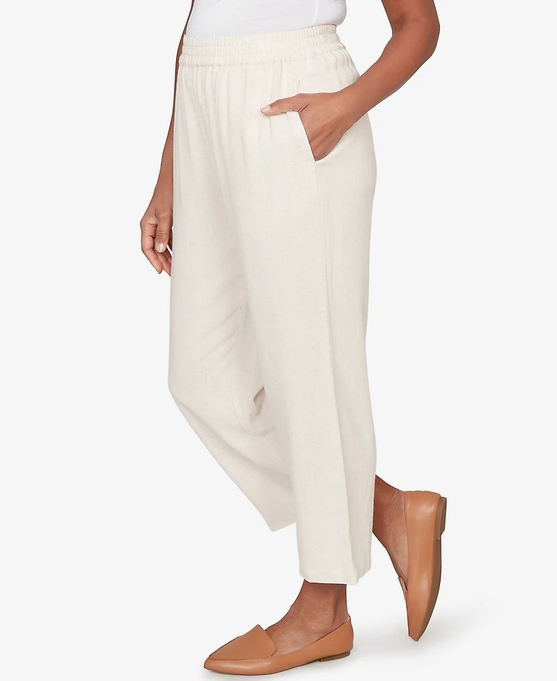 Alfred Dunner Women's Natural Wonder Linen Elastic Waist Ankle Pant