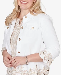 Alfred Dunner Women's Natural Wonder Leaf Cutout Embroidered Shirt Jacket