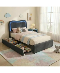gaomon Boucle Bed Frame with 2 Storage Drawers, Upholstered Platform Led Headboard