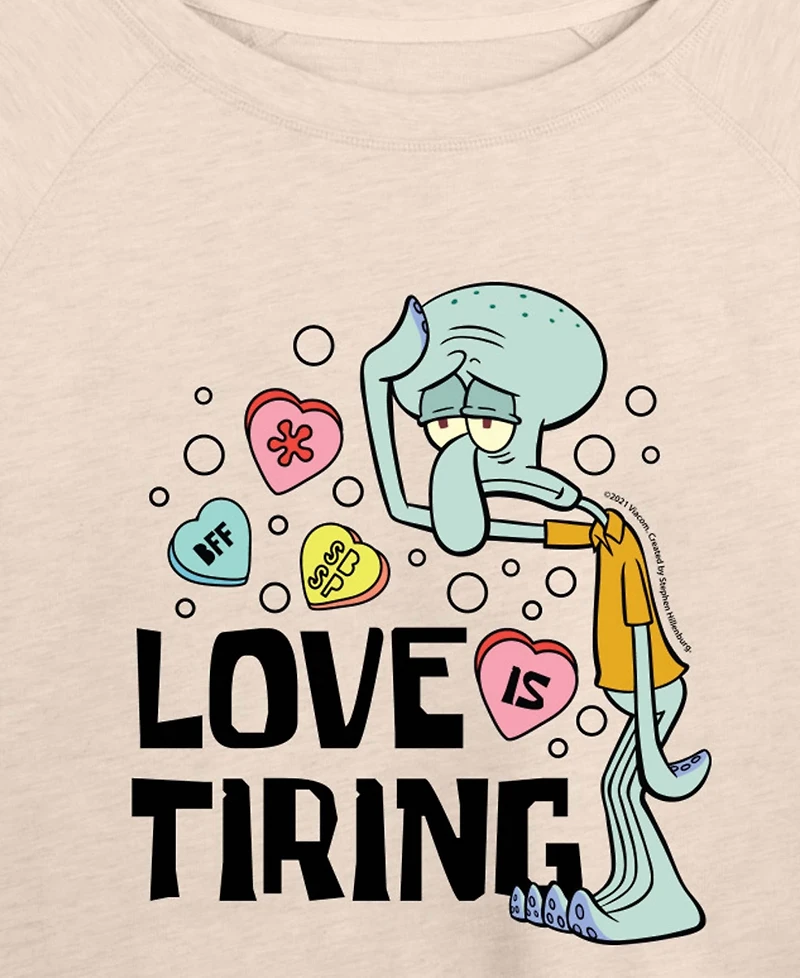 Hybrid Apparel Women's Spongebob Squarepants Squidward Love Is Tiring Valentine French Terry Long sleeve T-shirt