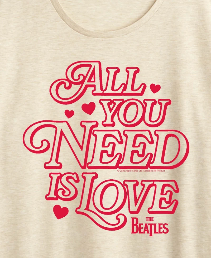 Hybrid Apparel Women's All You Need Is Love Beatles Short Sleeve Graphic T-Shirt