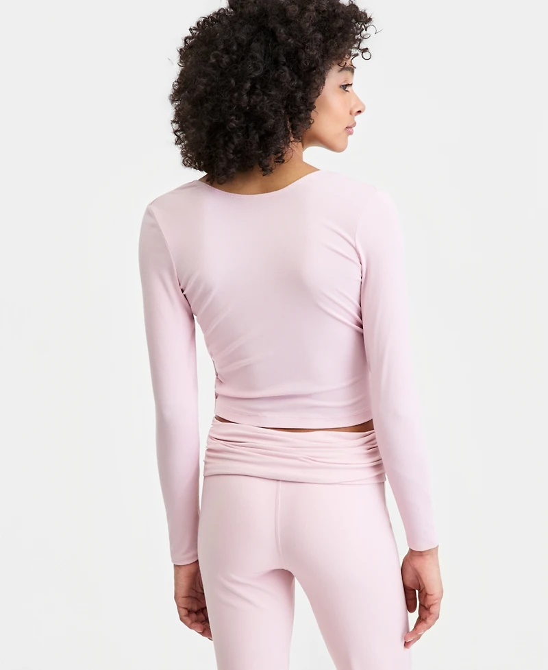 Id Ideology Women's Surplice Reversible Long-Sleeve Top, Macy's Exclusive