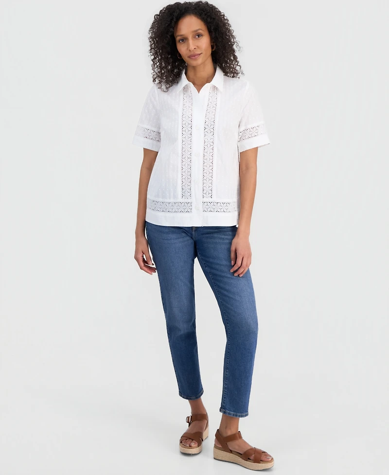 Style & Co Women's Cotton Eyelet Short-Sleeve Shirt, Macy's Exclusive